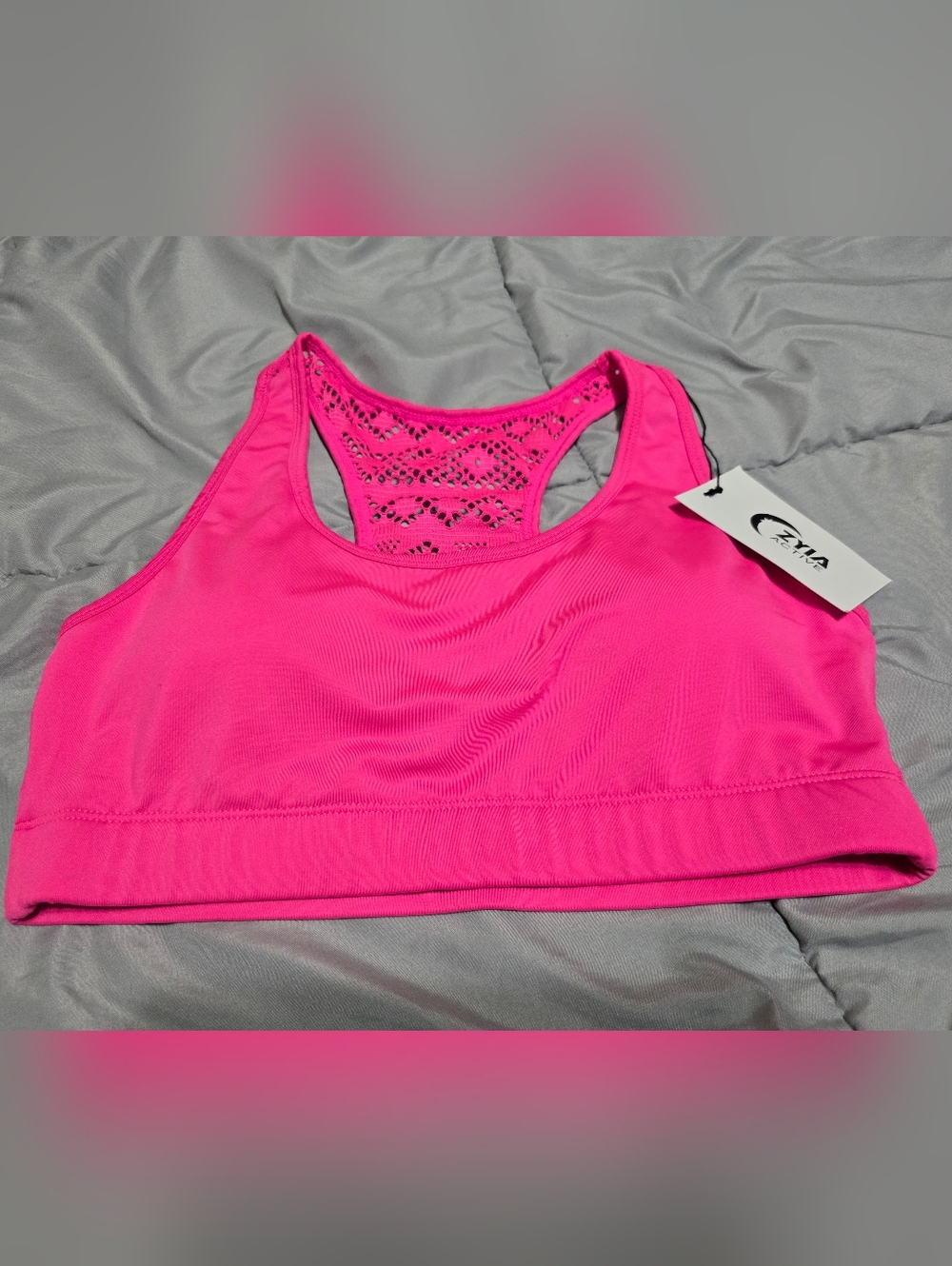 ZYIA Bright Pink Lace-Back Sports Bra